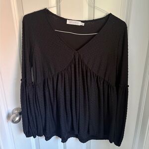 All in Favor Black Smocked Long Sleeve Blouse
